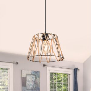 Φωτιστικό οροφής μονόφωτο PWL-1160 pakoworld E27 μαύρο-σχοινί 30×54εκ 147-000097