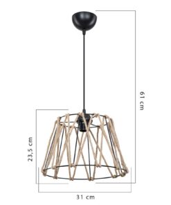 Φωτιστικό οροφής μονόφωτο PWL-1160 pakoworld E27 μαύρο-σχοινί 30×54εκ 147-000097