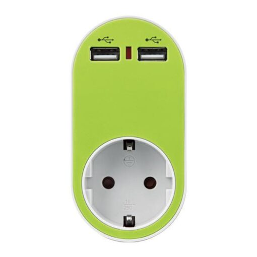 ΑΝΤΑΠΤΟΡΑΣ ΣΟΥΚΟ ΜΕ 2 USB ΠΡΑΣΙΝΟ, ΜΕ ΠΡΟΣΤΑΣΙΑ ΥΠΕΡΤΑΣΗΣ & ΠΑΙΔΙΚΗ ΠΡΟΣΤΑΣΙΑ EUROLAMP – 147-09012
