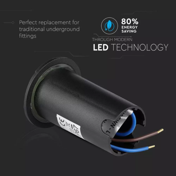 Χωνευτό φωτιστικό LED σκάλας 1W Στρογγυλό μαύρο 6500K Ψυχρό λευκό IP67 με τέσσερα ανοίγματα V-TAC – 1472