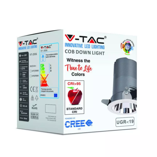 LED φωτιστικό οροφής χωνευτό στρογγυλό Cree LED 35W 4000K Φυσικό λευκό ρυθμιζόμενο CRI>95 V-TAC – 1478