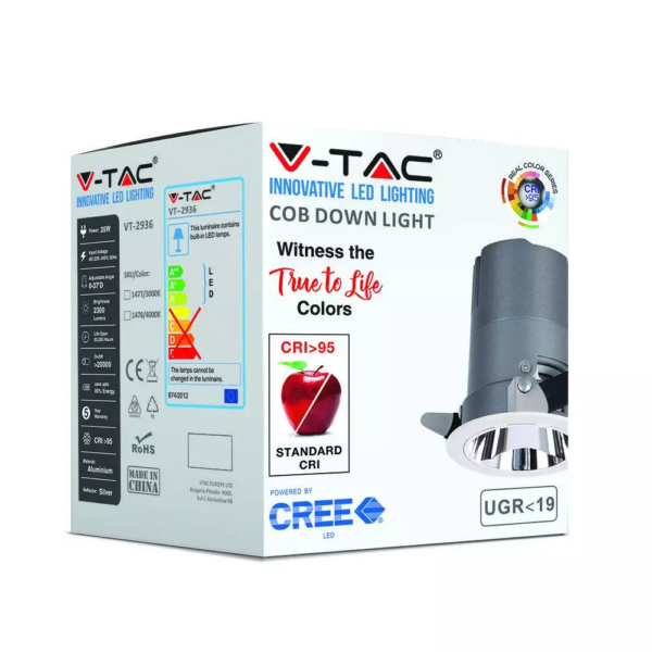 LED φωτιστικό οροφής χωνευτό στρογγυλό Cree LED 35W 4000K Φυσικό λευκό ρυθμιζόμενο CRI>95 V-TAC – 1478