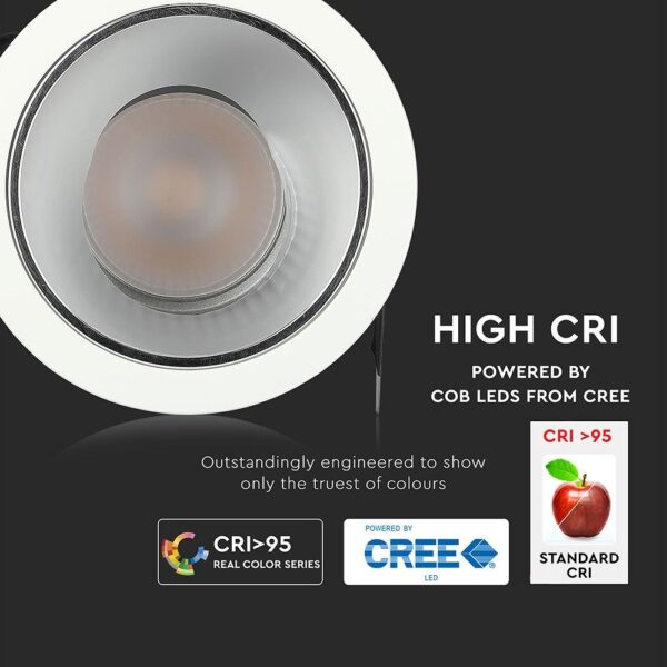 LED φωτιστικό οροφής χωνευτό στρογγυλό Cree LED 6W 4000K Φυσικό λευκό ρυθμιζόμενο CRI>95 V-TAC – 1480