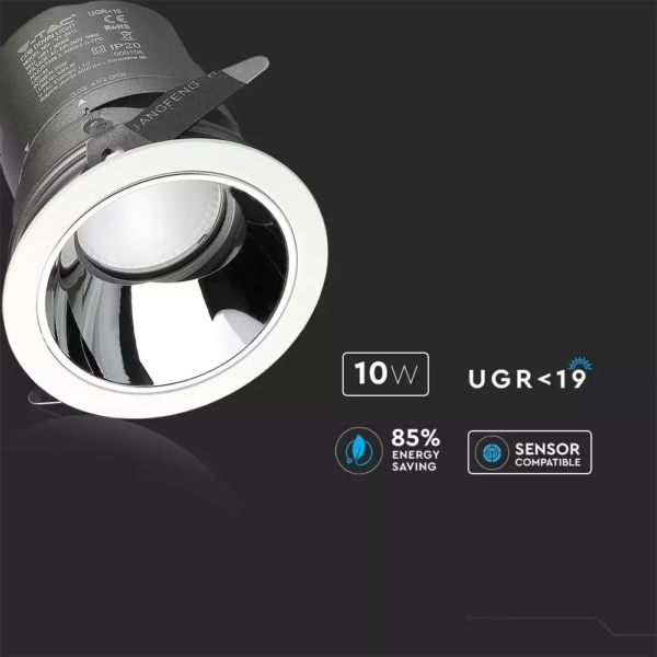 LED φωτιστικό οροφής χωνευτό στρογγυλό Cree LED 10W 4000K Φυσικό λευκό ρυθμιζόμενο CRI>95 V-TAC – 1482