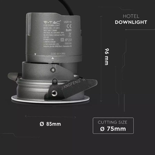 LED φωτιστικό οροφής χωνευτό στρογγυλό Cree LED 10W 4000K Φυσικό λευκό ρυθμιζόμενο CRI>95 V-TAC – 1482
