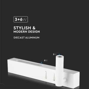 LED επιτοίχιο φωτιστικό κομοδίνου 3+6W σε λευκό σώμα για ξενοδοχεία V-TAC – 1488