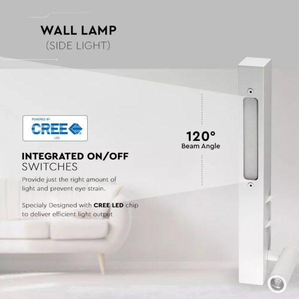LED επιτοίχιο φωτιστικό κομοδίνου 3+6W σε λευκό σώμα για ξενοδοχεία V-TAC – 1488