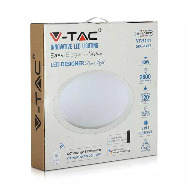 Wi-Fi Πλαφονιέρα LED 40W Smart Home Συμβατή με Amazon Alexa & Google Home V-TAC  2700K-6400K – 1497