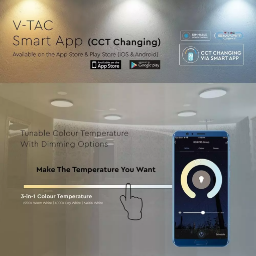 Wi-Fi Πλαφονιέρα LED 60W Smart Home Συμβατή με Amazon Alexa & Google Home V-TAC με Χειριστήριο 2700K-6400K – 1498