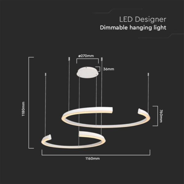 LED κρεμαστό φωτιστικό οροφής Designer 48W 4000K φυσικό λευκό με λευκό σώμα dimmable V-TAC – 14993