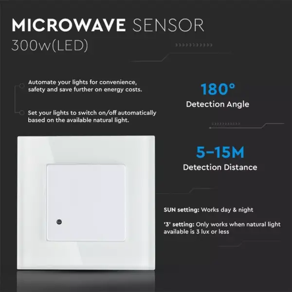Ανιχνευτής κίνησης χωνευτός Microwave Max 300W LED Λευκός V-TAC – 15021