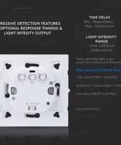 Ανιχνευτής κίνησης χωνευτός Microwave Max 300W LED Λευκός V-TAC – 15021