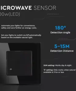 Ανιχνευτής κίνησης χωνευτός Microwave Max 300W LED Μαύρος V-TAC – 15031