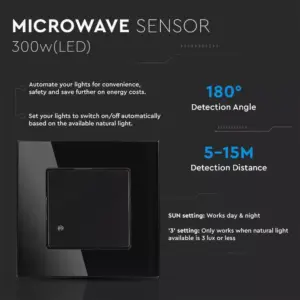 Ανιχνευτής κίνησης χωνευτός Microwave Max 300W LED Μαύρος V-TAC – 15031
