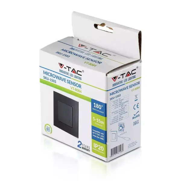 Ανιχνευτής κίνησης χωνευτός Microwave Max 300W LED Μαύρος V-TAC – 15031