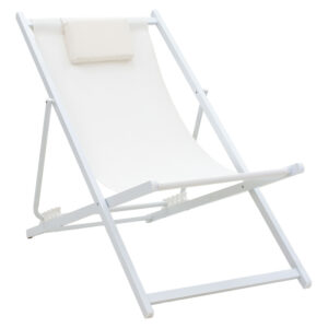 Chaise longue Corte pakoworld beech alouminum white-beige textilene fabric 152-000008