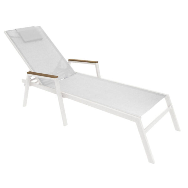 Sunbed with arms Koby pakoworld aluminium white-beige textilene 152-000015