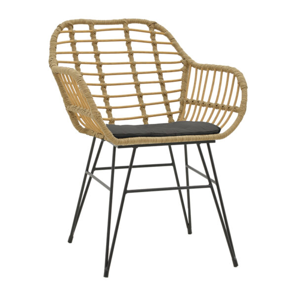 Armchair Bulan pakoworld wicker rattan brown-metal black legs-black cushion  58x64x81cm 152-000016