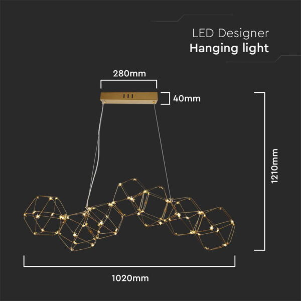 Κρεμαστό Φωτιστικό οροφής LED 28W 3000K Xρυσoύ Χρώματος V-TAC – 15339
