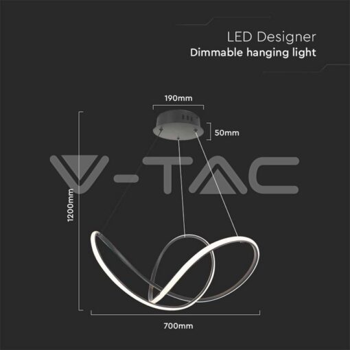 Κρεμαστό φωτιστικό οροφής LED 49W 3000K Mαύρο Χρώματος Dimmable V-TAC – 15340