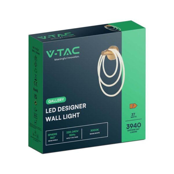 Επιτοίχιο φωτιστικό LED 37W 3000K Xρυσού Χρώματος V-TAC – 15348