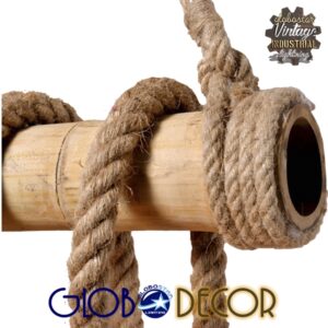 GloboStar® LILO 01149 Vintage Κρεμαστό Φωτιστικό Οροφής Τρίφωτο 3 x E27 Καφέ Ξύλινο Μπαμπού με Μπεζ Σχοινί Μ80 x Π15 x Υ100cm