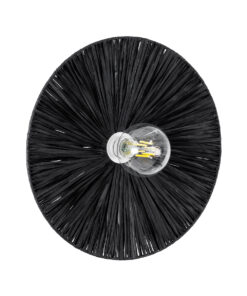 GloboStar® COLOMBO 02279 Boho Φωτιστικό Τοίχου – Απλίκα Μονόφωτο 1 x E27 AC 220-240V IP20 – Φ40 x Υ4.5cm – Μαύρη Φυσική Ράφια Άχυρο Πλέγμα – 5 Χρόνια Εγγύηση