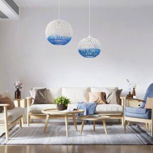 GloboStar® SANTOR 00729 Vintage Κρεμαστό Φωτιστικό Οροφής Μονόφωτο 1 x E27 Λευκό – Μπλε Καμπάνα με Σχοινί Φ50 x Υ50cm