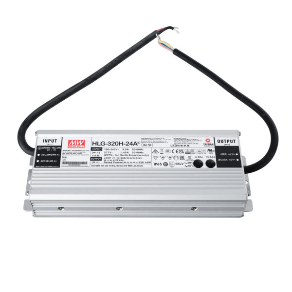 GloboStar® HLG-320H-24A 90794 MEANWELL Αδιάβροχο Ρυθμιζόμενο Μεταλλικό Τροφοδοτικό SELV για Προϊόντα LED 320W 13.3A – AC 220-240V σε DC 24V – Ρυθμιζόμενο από 21VDC έως 26VDC – Αδιάβροχο IP65 Μ25.2 x Π9 x Υ4.38cm – 3 Years Warranty