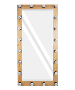 GloboStar® MAKEUP MIRROR-160×80-1 Μοντέρνος Καθρέπτης Μακιγιάζ με Πλαίσιο Φυσικού Ξύλου με Διακόπτη On/Off 20 x E27 AC220-240V – Μ80 x Π7 x Υ160cm – Μπεζ Δρυς