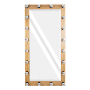 GloboStar® MAKEUP MIRROR-160×80-1 Μοντέρνος Καθρέπτης Μακιγιάζ με Πλαίσιο Φυσικού Ξύλου με Διακόπτη On/Off 20 x E27 AC220-240V – Μ80 x Π7 x Υ160cm – Μπεζ Δρυς