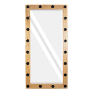 GloboStar® MAKEUP MIRROR-160×80-1 Μοντέρνος Καθρέπτης Μακιγιάζ με Πλαίσιο Φυσικού Ξύλου με Διακόπτη On/Off 20 x E27 AC220-240V – Μ80 x Π7 x Υ160cm – Μπεζ Δρυς