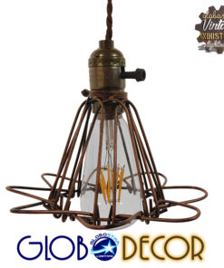 GloboStar® FLOWER IRON RUST 01180 Vintage Industrial Κρεμαστό Φωτιστικό Οροφής Μονόφωτο Καφέ Σκουριά Μεταλλικό Πλέγμα Φ10 x Y20cm