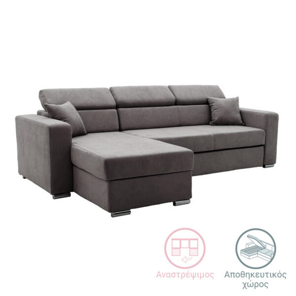 Corner sofa-bed reversible Lura pakoworld fabric anthracite  255x162x75-90cm 166-000006