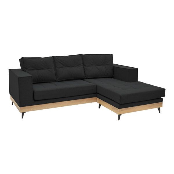 Corner reversible sofa Mirabel pakoworld black fabric-natural wood 250x184x100cm 166-000021