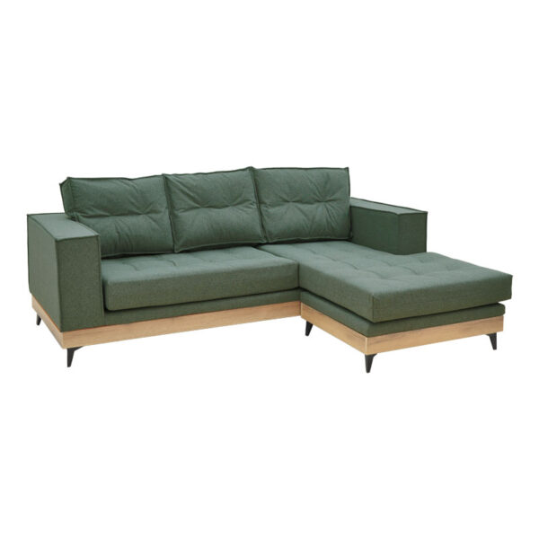 Corner reversible sofa Mirabel pakoworld green fabric-natural wood 250x184x100cm 166-000023
