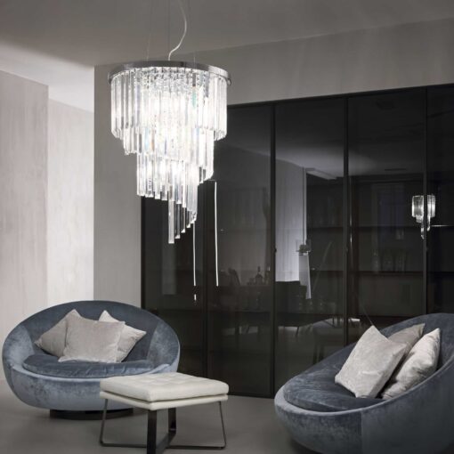 IDEAL LUX Κρεμαστό Φωτιστικό Οροφής CARLTON 12xE14 Χρώματος Χρωμίου – 166247