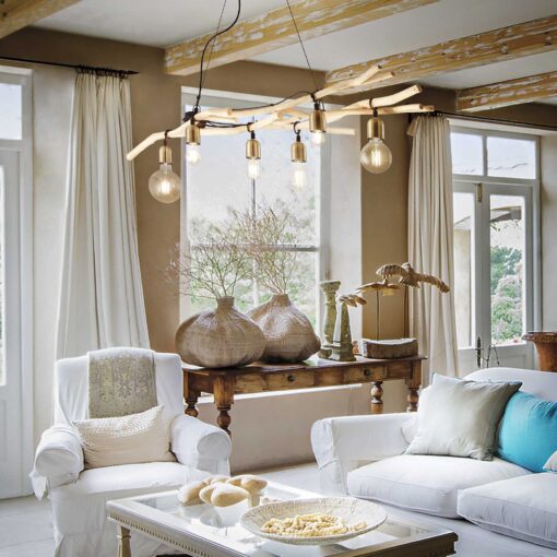 IDEAL LUX Κρεμαστό Φωτιστικό DRIFTWOOD 6xE27 Ξύλο – 180922