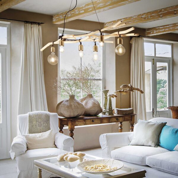 IDEAL LUX Κρεμαστό Φωτιστικό DRIFTWOOD 6xE27 Ξύλο – 180922