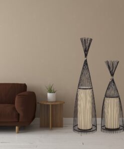 GloboStar® AZORES 01754 Μοντέρνο Φωτιστικό Δαπέδου Μονόφωτο 1 x E27 Καφέ Μπαμπού Πλέγμα D30 x H90cm