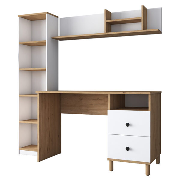 Work desk-shelf unit Goldie pakoworld white-natural 160x50x161.8cm 182-000059