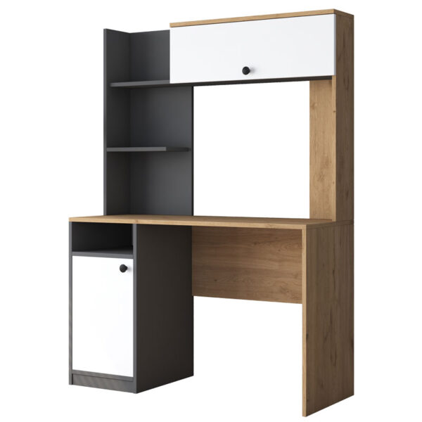 Work desk-bookcase Pero pakoworld melamine dark grey-white-natural 117x46x160cm 182-000072