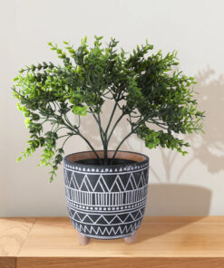 GloboStar® Artificial Garden NAIROBI 20509 Διακοσμητικό Κεραμικό Κασπώ Γλάστρα – Flower Pot Μαύρο με Λευκό Φ16 x Υ16cm