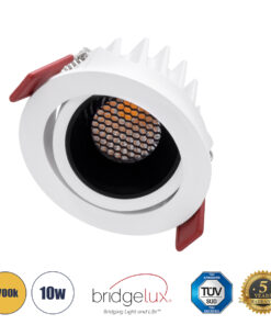 GloboStar® LEO-R 60283 Χωνευτό LED Spot Downlight TrimLess Φ8.5cm 10W 1250lm 38° AC 220-240V IP20 Φ8.5 x Υ6.6cm – Στρόγγυλο – Κινούμενο – Λευκό με Μαύρο Κάτοπτρο & Anti-Glare HoneyComb – Θερμό Λευκό 2700K – Bridgelux COB – 5 Years Warranty