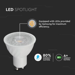 LED Spot Λάμπα GU10 6.5W V-TAC PRO Samsung Chip 38° 480lm Ψυχρό 6400K – 191
