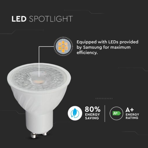 LED Spot Λάμπα GU10 6.5W V-TAC PRO Samsung Chip 38° 480lm Ψυχρό 6400K – 191