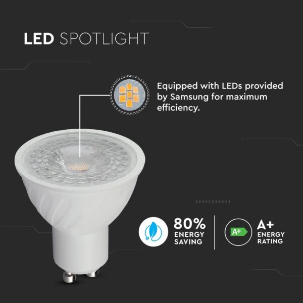 LED Spot Λάμπα GU10 6.5W V-TAC PRO Samsung Chip 38° 480lm Ψυχρό 6400K – 191