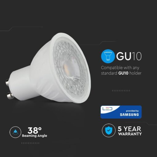 LED Spot Λάμπα GU10 6.5W V-TAC PRO Samsung Chip 38° 480lm Ψυχρό 6400K – 191