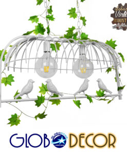 GloboStar® ESSENCE 01644 Vintage Industrial Κρεμαστό Φωτιστικό Οροφής Δίφωτο 2 x E27 Λευκό Μεταλλικό Πλέγμα Μ73.6 x Π37.5 x Y38cm