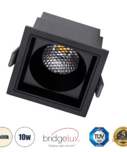 GloboStar® PLUTO-M 60274 Χωνευτό LED Spot Downlight TrimLess Μ8.4xΠ8.4cm 10W 1300lm 38° AC 220-240V IP20 Μ8.4 x Π8.4 x Υ5.9cm – Τετράγωνο – Μαύρο & Anti-Glare HoneyComb – Φυσικό Λευκό 4500K – Bridgelux COB – 5 Years Warranty
